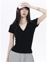 黒のビッグスリーブ短袖Tシャツ【Vネック・スリムフィット・夏用】