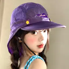 キャップ レディース 着脱式 首カバー 速乾 薄手 通気性 小顔効果 UVカット アウトドア ハイキング 夏用 パープル