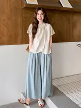 レースシャツとワイドパンツの夏用コーディネート（セットアップ対応）