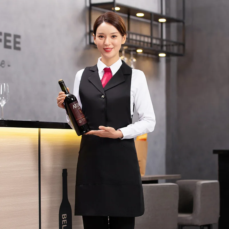 秋冬用のレディースサービスエプロン：飲食店フロント向けのシンプルデザイン