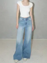 フレアデニムパンツ【中腰・ヴィンテージブルー・女性用】