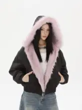 粉色のダウンパーカ【両面着用・フード付き・厚手・女性用】