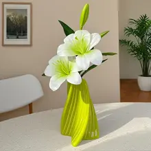 高級感溢れる陶製花瓶入りフェイクユリフラワー【インテリア装飾・リビング用】