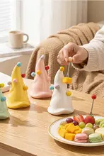 クリエイティブなクリスマスツリー型フルーツフォーク【高級ステンレス製・陶器収納容器付き・装飾用】（セットアップ対応）