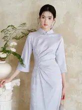 高級感のある中式改良旗袍【ウエストシェイプ・秋用・国風デザイン】