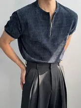 浅灰色ハーフジップニット半袖Tシャツ【通気性・肌触りの良さ】