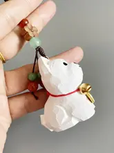 キーホルダー バッグチャーム 木製 手彫り ウェスティ 編み紐付き 可愛い 犬 誕生日 プレゼント