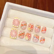 夏のレモンデザイン ネイルチップ【手作り・爽やかで可愛い・取り外し可能】