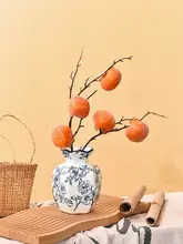 偽柿実樹枝装飾【青花瓷花瓶付き・リビング用・インテリア】