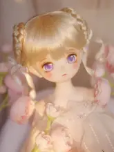 BJDドール用仿マーモセット金色と茶色のシニヨン風ウィッグ（セットアップ対応）