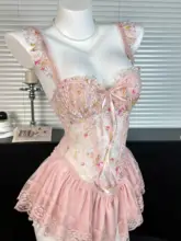 レースフラワープリントキャミワンピース【バストパッド付き・スリムフィット】
