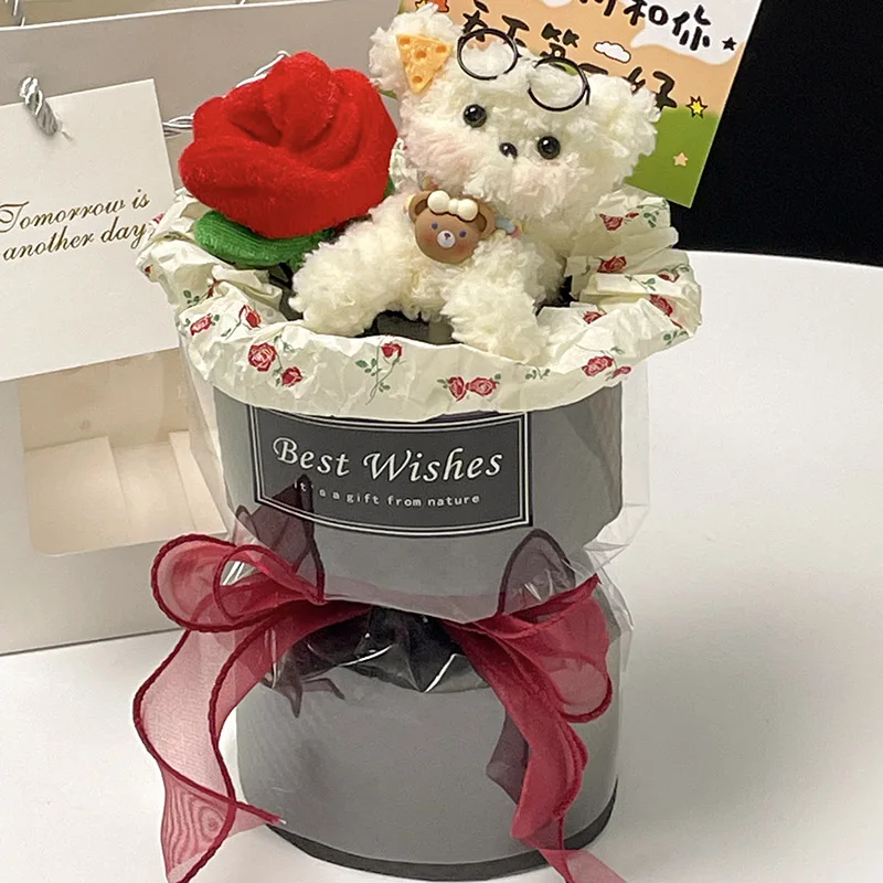 手作りのかわいい犬のぬいぐるみブーケ：誕生日や卒業祝いに最適な贈り物