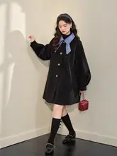 フレンチスタイルの黒いウールコート【ドールカラー・秋冬用・小柄サイズ対応】