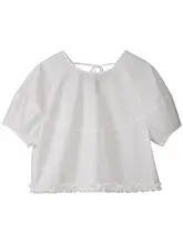 白色ラウンドネックトップス【コットン100%・短袖・花柄レースデザイン】