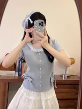 レースデザインのショートスリーブTシャツ【女性用・タイトフィット・クロスストラップ・夏用】