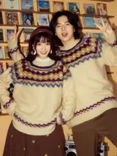 ALOHA ヴィンテージ風 フェアアイルニットセーター【粗い編み地・港風デザイン】