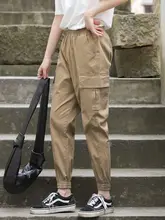 カーキ色のレディース作業パンツ【夏用・極上の柔らかさ・カジュアル・ハーレンスタイル】（セットアップ対応）