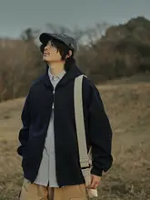 メンズ 無地 フーディー ジャケット【春秋用・ルーズフィット・ジッパー付き】