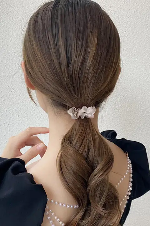 高級感のあるオーガンジー生地のヘアゴム【女性用・高いポニーテールに最適】