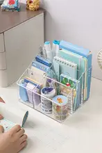 透明アクリル製デスク用ペン立て【大容量・実用的・メモ収納ボックス】