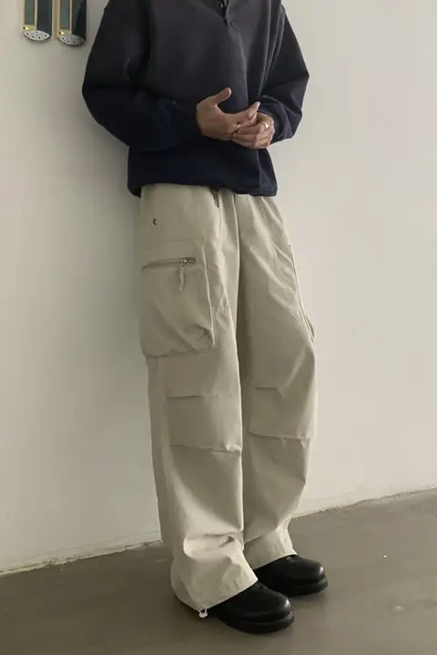 INKNOTS メンズ＆レディース ヴィンテージウォッシュ ワイドストレートカーゴパンツ【フィット・ポケット付き・カジュアル】