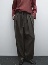 ワイドパンツ レディース ダークグレー ドレープ感 カジュアル きれいめ 上品 通勤「MD」