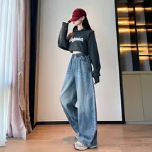 レトロデザインのデニムワイドパンツ【ハイウエスト・体型カバー・ゆったりシルエット】（セットアップ対応）