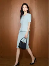 薄荷マンボ湖ブルーの半袖ワンピース【女性用・エレガントな職業制服・フォーマル】（セットア ップ対応）