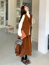 3点セット レディース コーデュロイ ベスト Tシャツ スカート ボヘミアン ヴィンテージ 秋