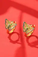 和田玉使用の純銀エナメル花耳飾り【ハチドリデザイン・新中式スタイル】