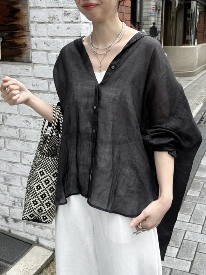 涼感のある麻素材の透け感シャツ【軽量・速乾・UVカット】