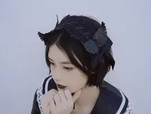カチューシャ レース 黒羽根 ゴシック ブラック ハロウィン 甘ロリ ヘアアクセサリー