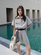 シャツワンピース【フレンチスタイル・夏用・ウエストマーク・小柄向け】
