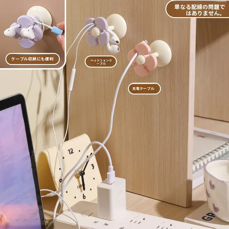 花柄デスク用コード整理器：壁掛け式でスマホ充電ケーブルを美しく収納