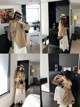 カーキ色のウエストベルト付きトレンチコート【クラシックシルエット・中丈】
