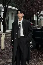 秋冬用メンズ コート【中長丈・ゆったりシルエット・ダブルブレストデザイン】