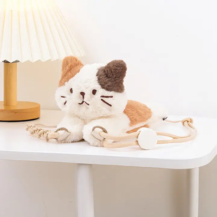 可愛いチーズ猫デザインの斜め掛けバック【毛糸のような柔らかさ・肩掛けタイプ】