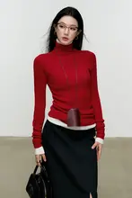 無縫設計のウィメンズハイネックニットトップス【春用・フィット感あり】