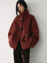 暖かいウール混ボアコート【レトロスタイル・ボタン付き・極上の柔らかさ】