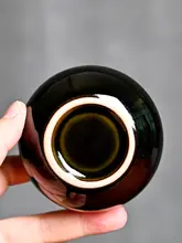 陶製黒色主人用茶碗【シンプルデザイン・紫のアクセント・功夫茶具】