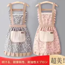 防油性・通気性のあるキャンバスエプロン【家庭用・耐汚れ・おしゃれなプリンセス風】（セットアップ対応）