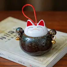 白い招き猫 陶器製飾り物【可愛いミニサイズ・鈴付き・ギフト用】