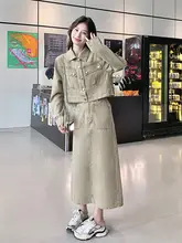 工装デニムスカート【春秋用・韓国風・ハーフスカート・トレンド】（セットアップ対応）