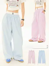 ブルー ストライプ パンツ【夏用・男女兼用・ワイドレッグ・フィット】（セットアップ対応）