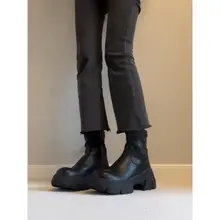 牛革製 厚底ショートブーツ【レトロスタイル・側面ジッパー・高伸縮性】