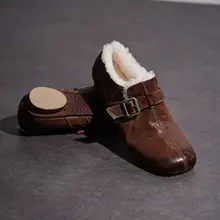 水洗胎牛皮製のウールローファー【冬用・加絨・保温】【ベルト付き】