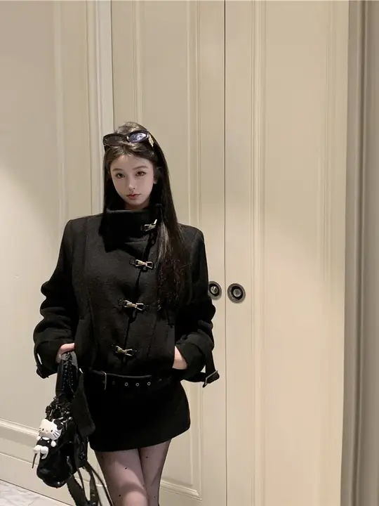レトロスタイルの立ち襟長袖ジャケット【春用・女性用・半身スカート・カジュアル】（セットアップ対応）