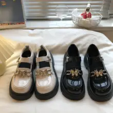 白色 厚底 バタフライバックル マリージェーンシューズ【可愛いデザイン・アカデミースタイル・マジックテープ仕様】
