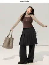 微胖対応 シルクベルベット タンクトップ＆プリーツスカートパンツ（セットアップ対応）