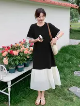 カラーコンビネーションのTシャツワンピース【女性用・ロング・フィッシュテール・夏用・体型カバー・カジュアル】